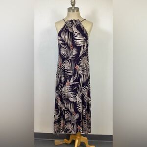 RAVELLO Women’s Tropical Print Navy White Gather Neck Beach Cover Up Dress O/S